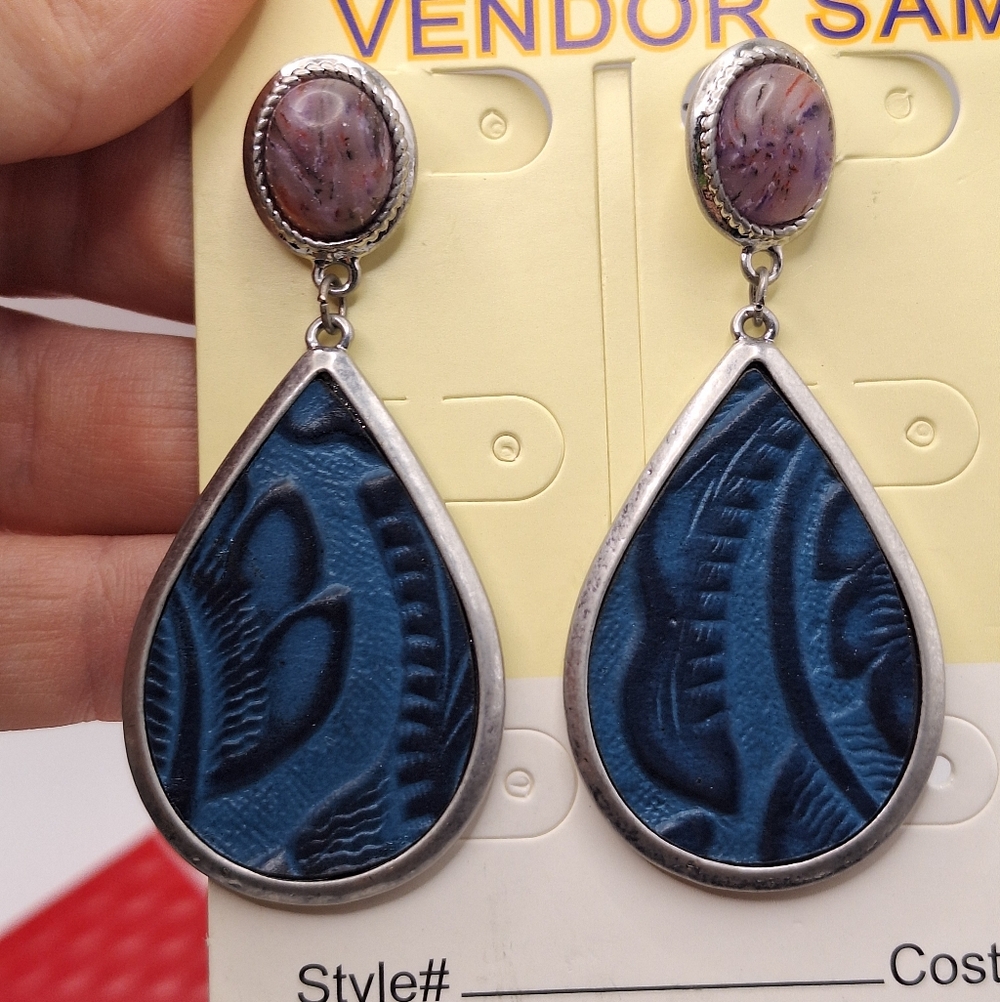 Uncas International Blue Teardrop Statement Earrings – Vendor Sample
